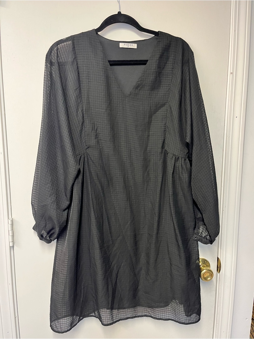 Pieces Black Sheer Grid Babydoll Dress Size XS